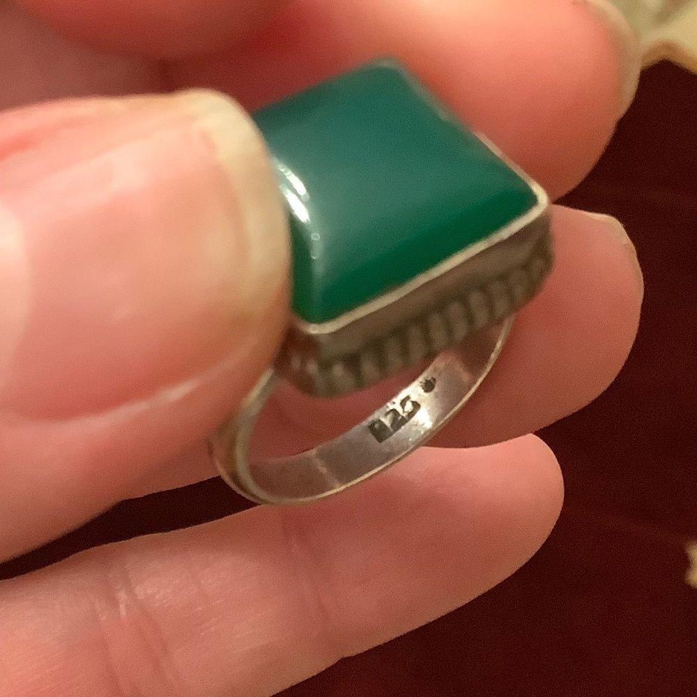 𝅺sterling SILVER 925 GREEN ONYX WOMAN RING SIZE US 7.5​ - Picture 6 of 10
